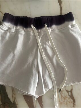 James Perse White Athletic Shorts with Black Dip-Dye Waistband